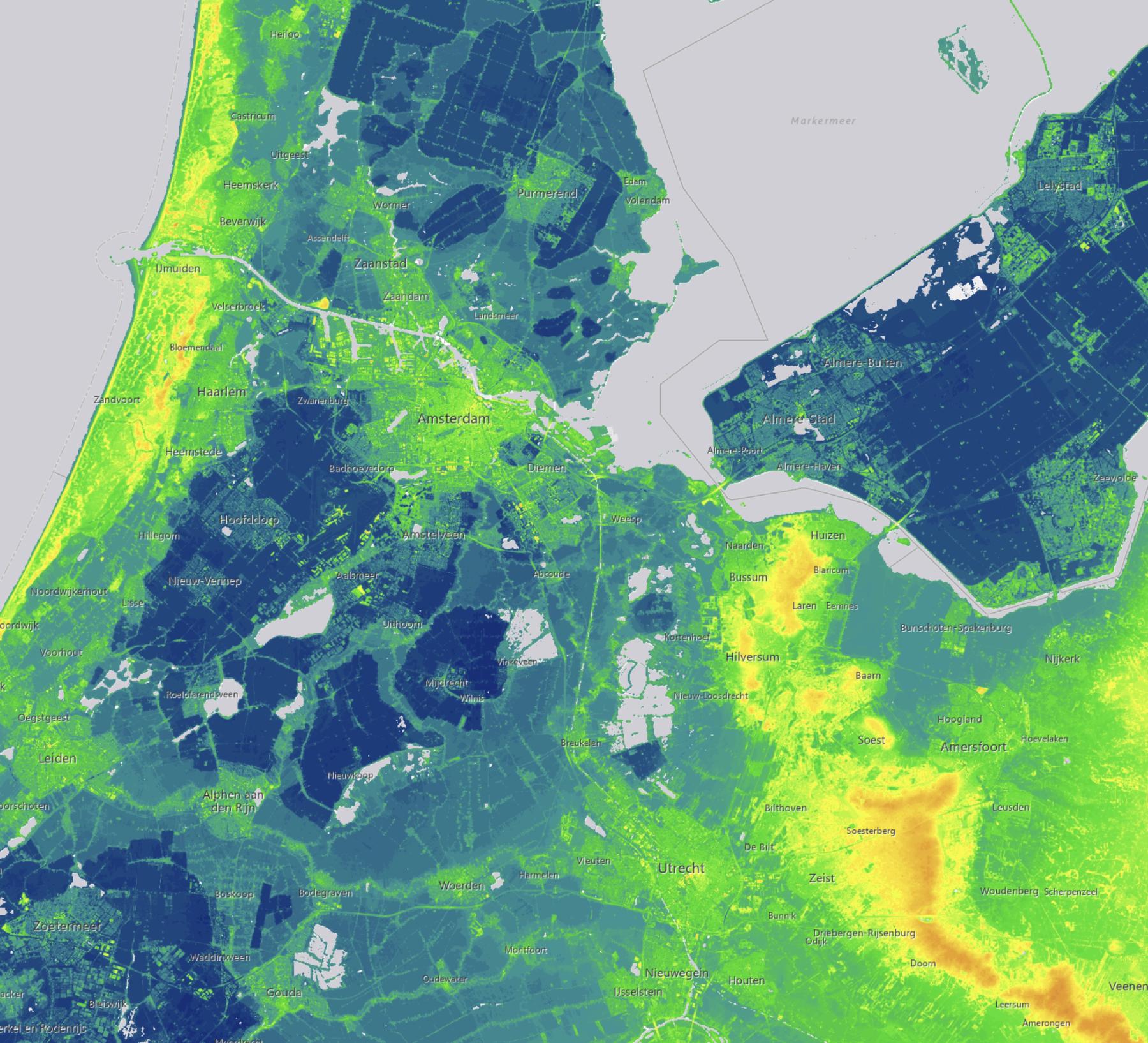 a map of the elevation of The Netherlands