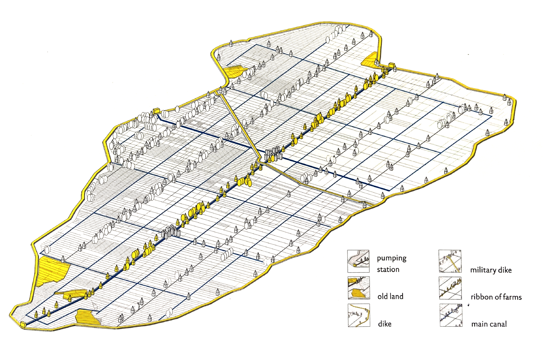 An isometric diagram of the Harlemermeer polder