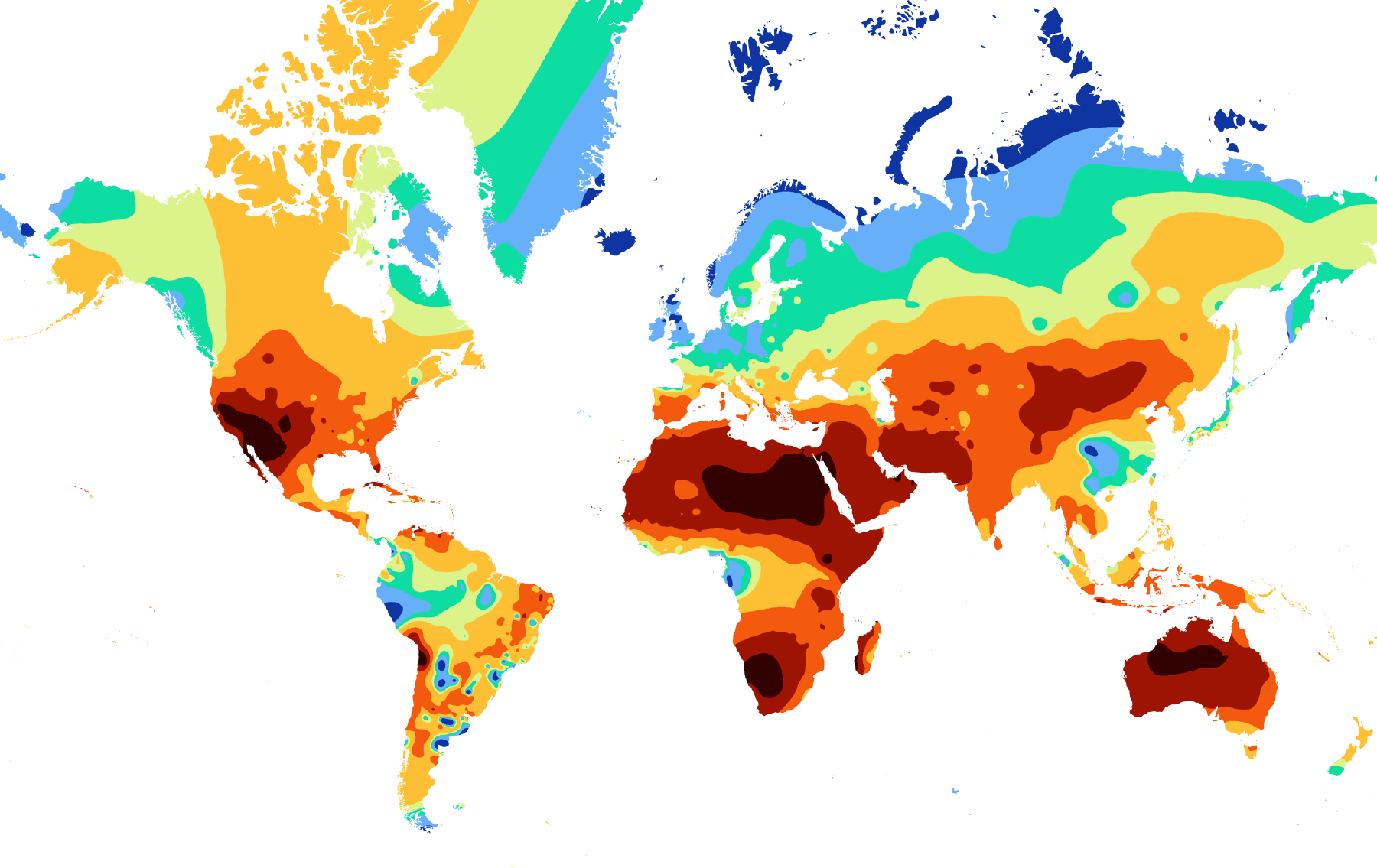 a map of solar hours over the entire globe with some noticeably strange regions