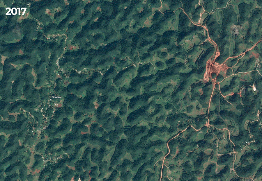 a gif showing the advance of bauxite mining